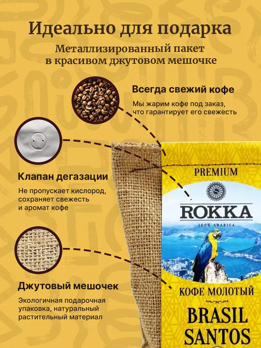 Кофе зерновой Бразилия Сантос 200 г Rokka 13449194 купить в  интернет-магазине Wildberries