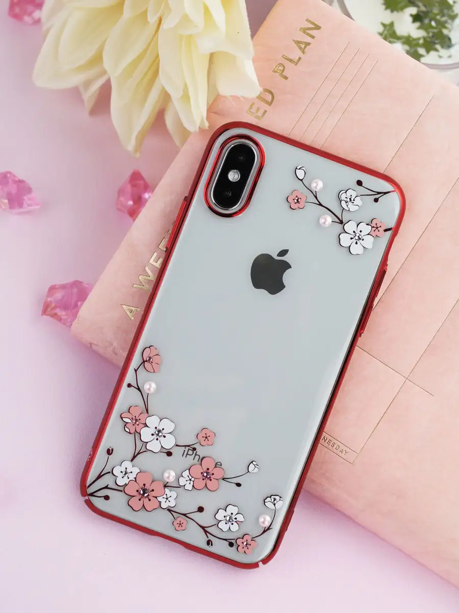 Чехол для Apple iPhone X/XS сакура кристаллы SWAROVSKI Kingxbar 13450567  купить в интернет-магазине Wildberries