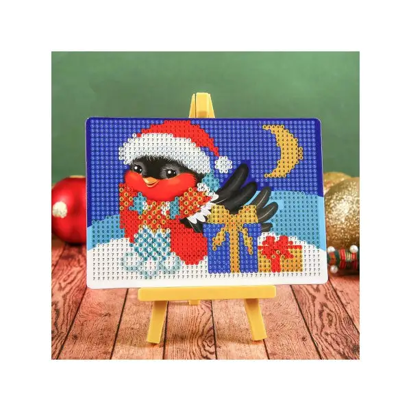 Алмазная мозаика для детей Снегирь+ емкость, стержень с клеевой подушечкой