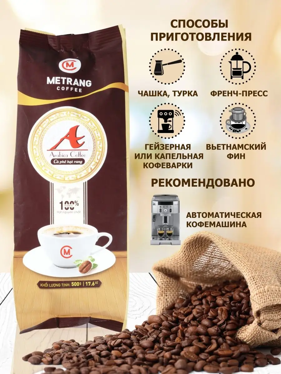 Вьетнамский кофе в зернах Metrang Arabica 500 г Me Trang 13505469 купить в  интернет-магазине Wildberries