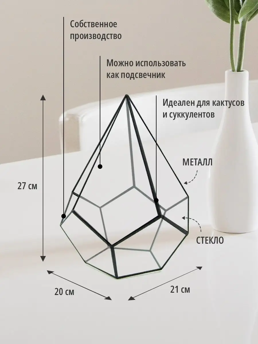 Стеклянный флорариум с геометрическим кубом