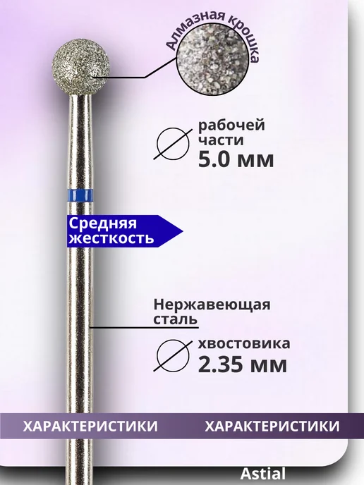 Astial Фрезы для маникюра и педикюра Шар, 806.104.001.524.050, 3 шт, фото 2