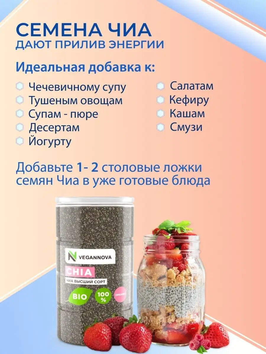 Семена Чиа черные для Похудения 900 г VeganNova 13538375 купить в  интернет-магазине Wildberries