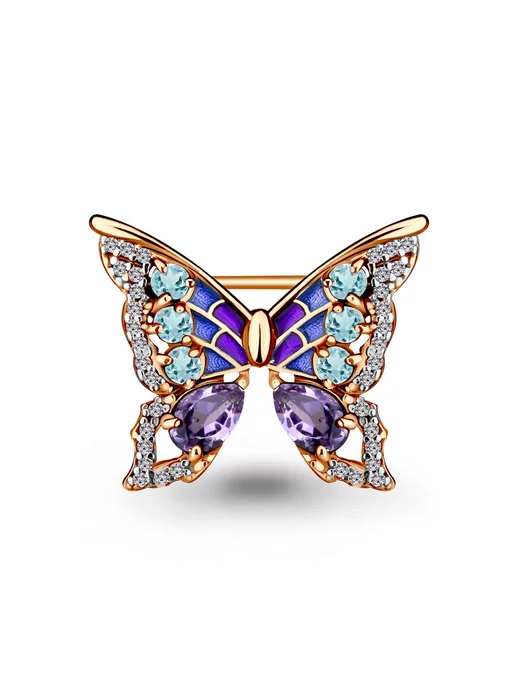 AQUAMARINE Брошь-бабочка из серебра 925 с натуральными камнями, серебристый