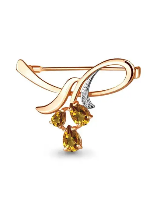 AQUAMARINE Брошь из серебра 925 с натуральным цитрином, серебристый