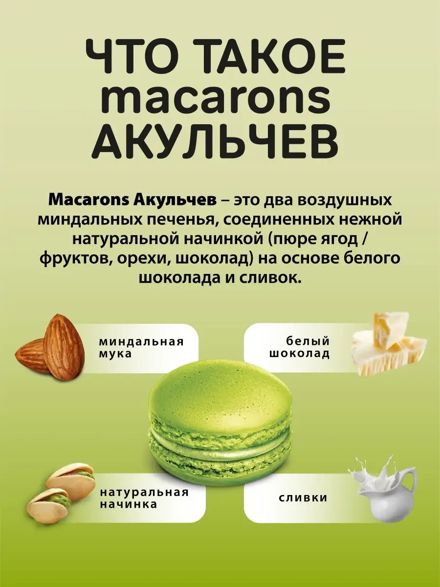 Макаруны со вкусом фисташки 60 гр. Акульчев 13641479 купить за 103 ₽ в  интернет-магазине Wildberries