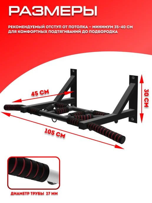 Sportlim Турник настенный разборный "Мультихват" с 4-мя хватами, черный, фото 6