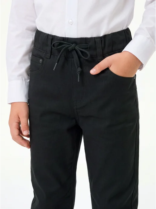 Yuke jeans Брюки джоггеры школьные на резинке, черный, фото 3