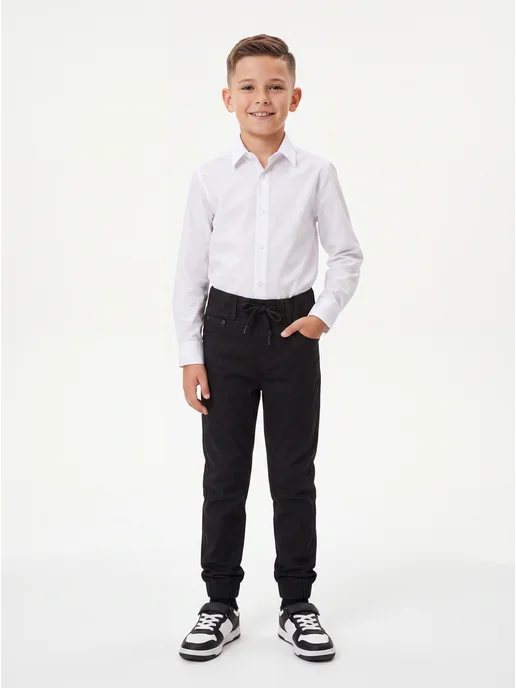 Yuke jeans Брюки джоггеры школьные на резинке, черный, фото 4
