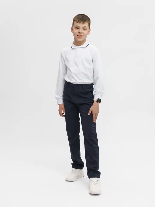 Yuke jeans Брюки школьные без стрелок в школу, синий, фото 2