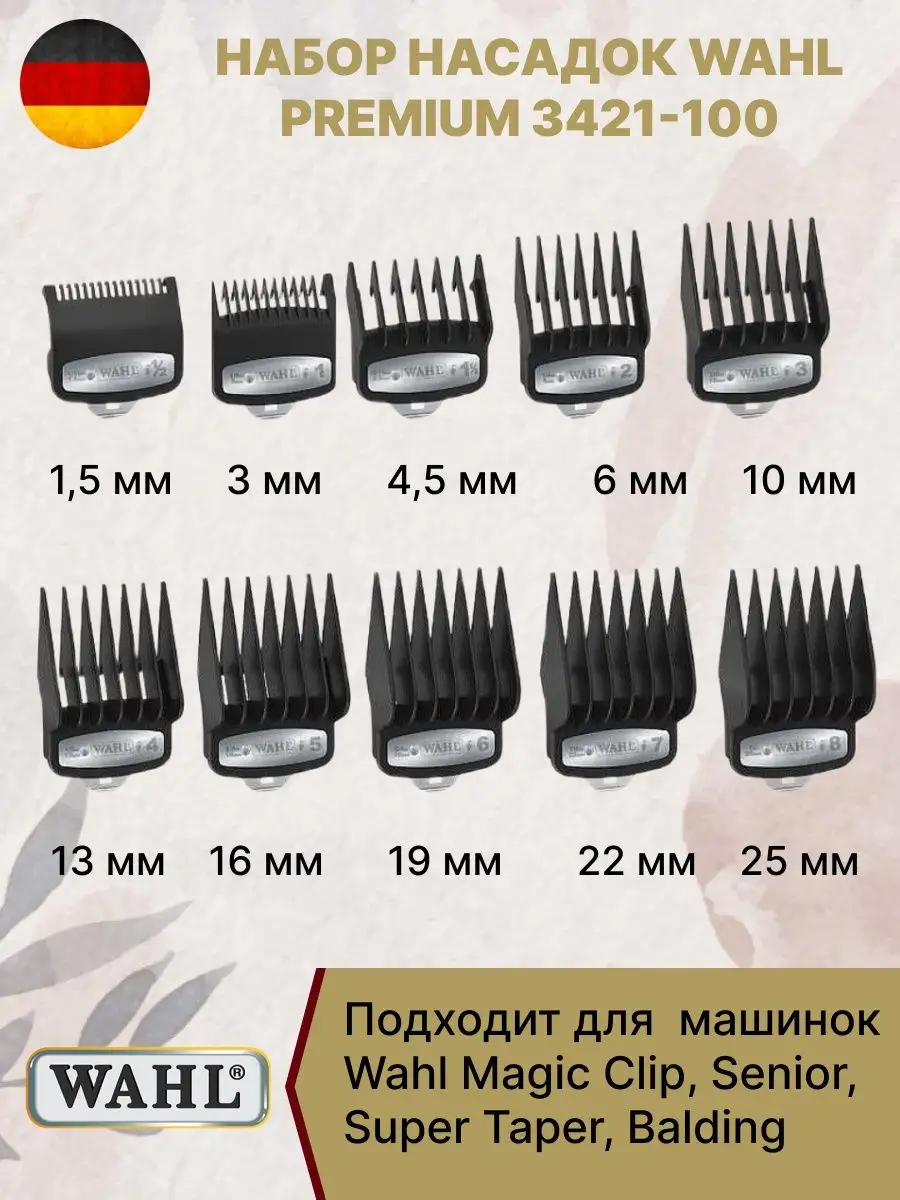 Насадки на машинку для стрижки волос 3421-100 набор WAHL 13769857 купить за  3 901 ₽ в интернет-магазине Wildberries