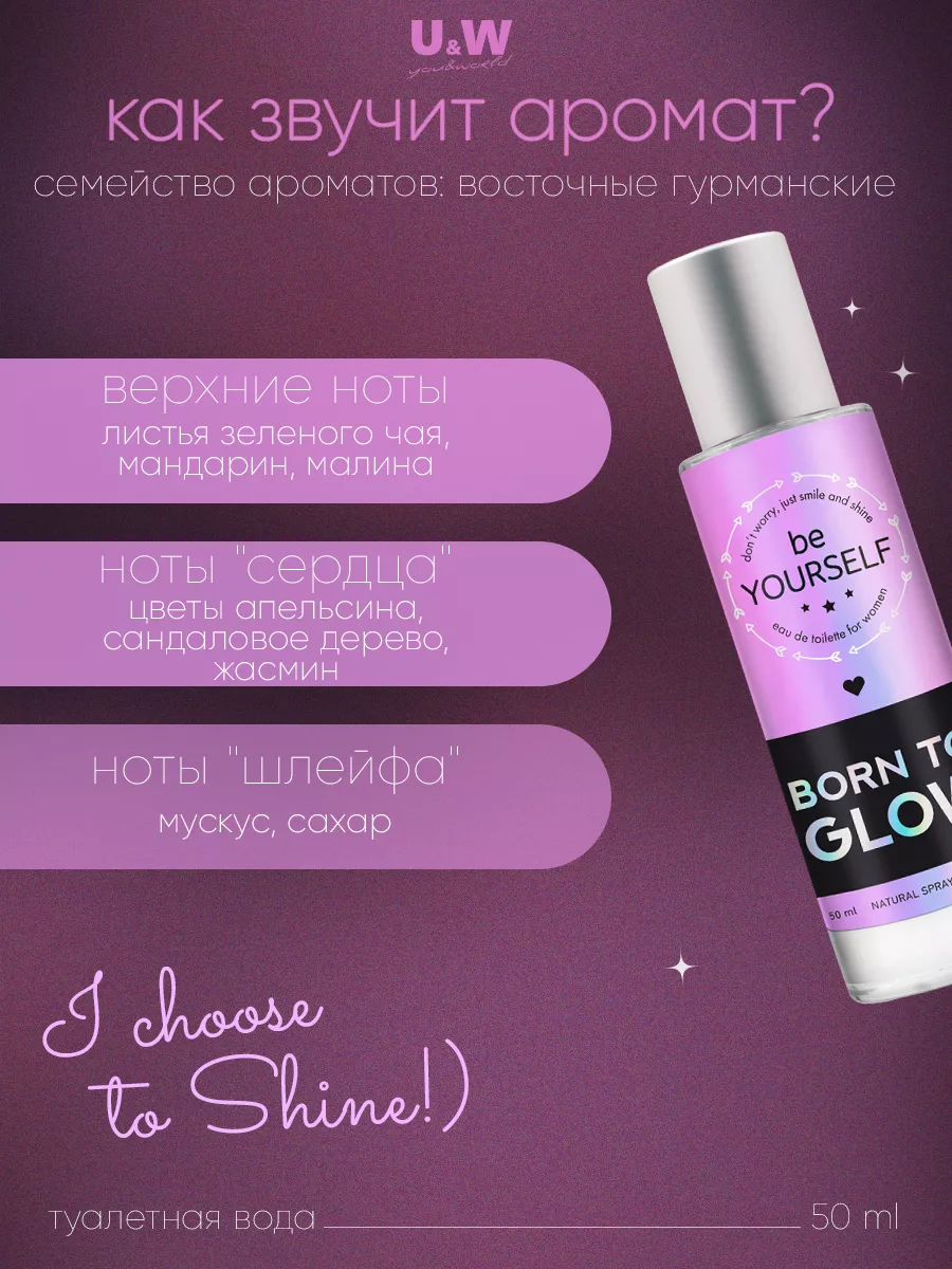 Духи сладкие Be Yourself Born to glow 50 мл You&World 13814231 купить за  631 ₽ в интернет-магазине Wildberries