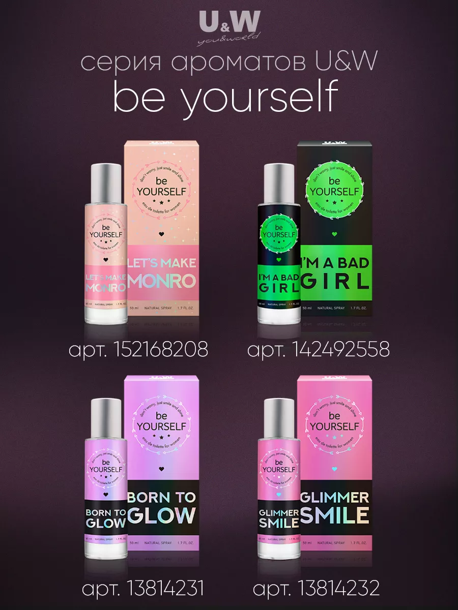 Духи сладкие Be Yourself Born to glow 50 мл You&World 13814231 купить за  631 ₽ в интернет-магазине Wildberries