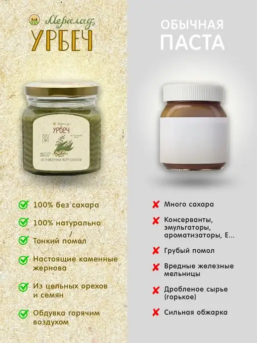 Мералад Урбеч из очищенных ядер конопли хемп 230г, 1 кг, фото 7