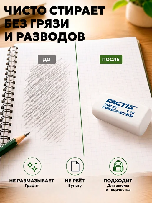 FACTIS Ластик школьный набор 8шт Испания, 4 шт, белый, фото 7