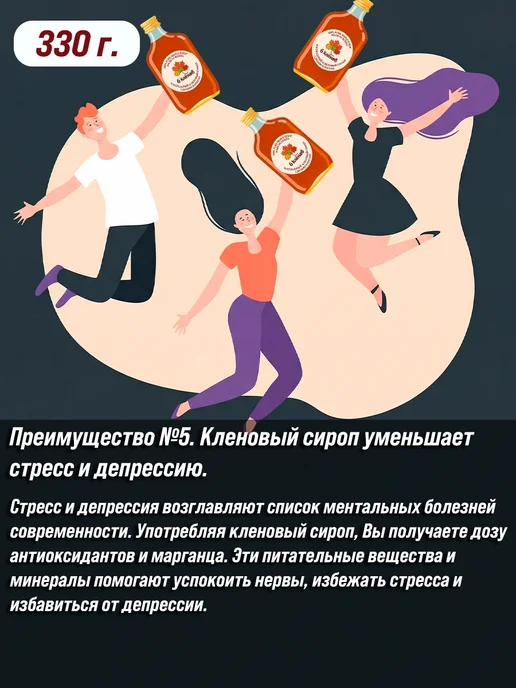 6 КЛЁНОВ Кленовый сироп, купаж 330г 250мл, 330 г, 250 мл, фото 7