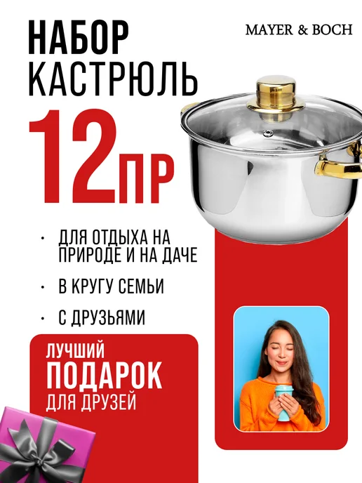 Кастрюли набор с крышкой нержавейка с толстым дном 6 шт - фото 16