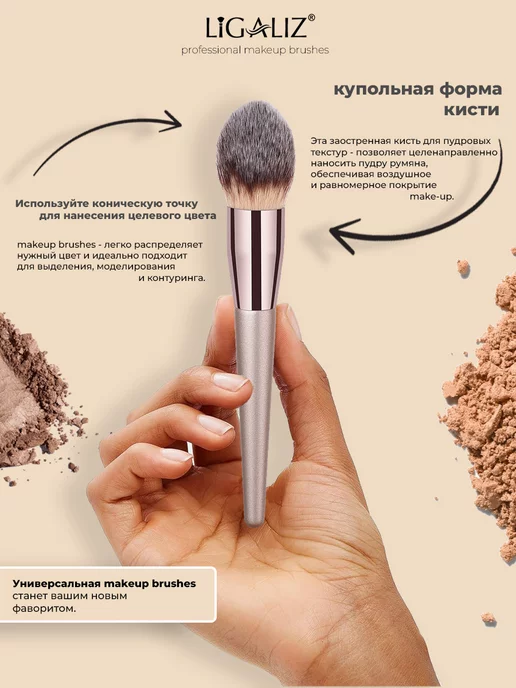 LigaLiz Кисть для макияжа румян мягкая конусной формы, бежевый, фото 2