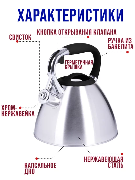 Чайник со свистком для газовой плиты 3 л - фото 13
