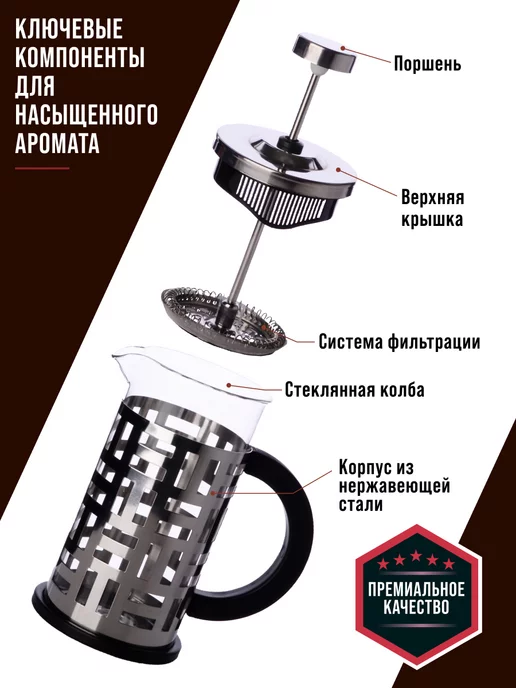 Френч пресс заварочный стеклянный 350 мл - фото 6