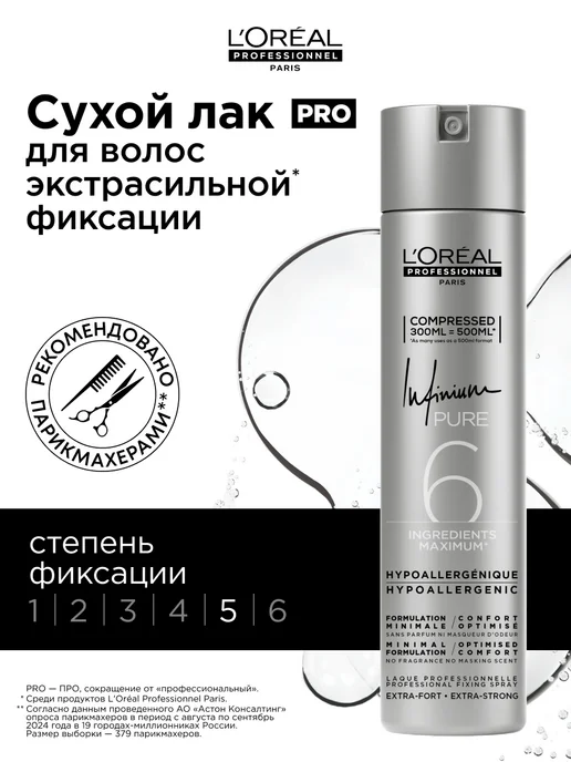 L'Oreal Professionnel Лак для волос сильной фиксации Infinium, серый