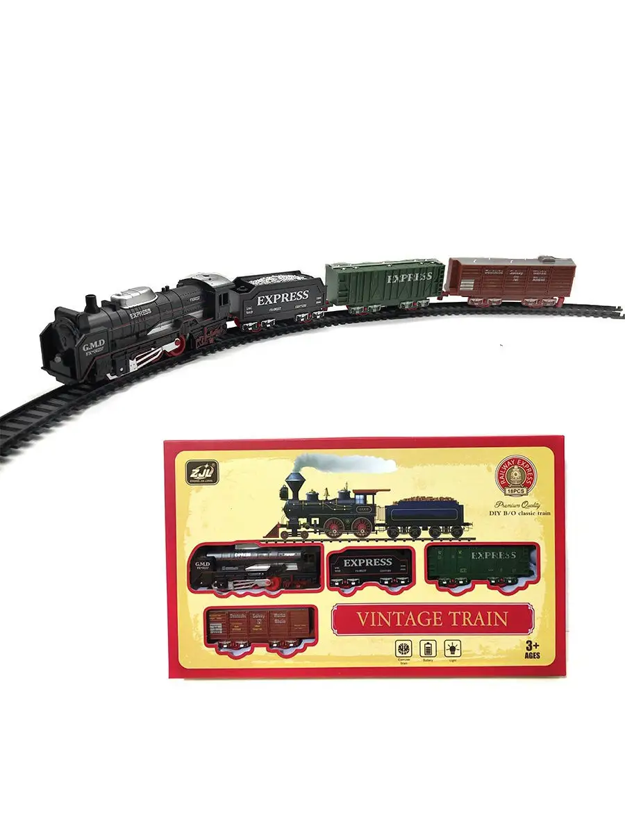 Железная дорога Ретро поезд товарный Vintage Train DingoToys 13995581  купить в интернет-магазине Wildberries