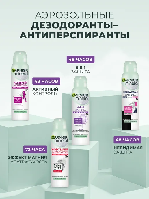 GARNIER Дезодорант женский спрей Mineral Защита 6-в-1 48ч, 150 мл, фото 6