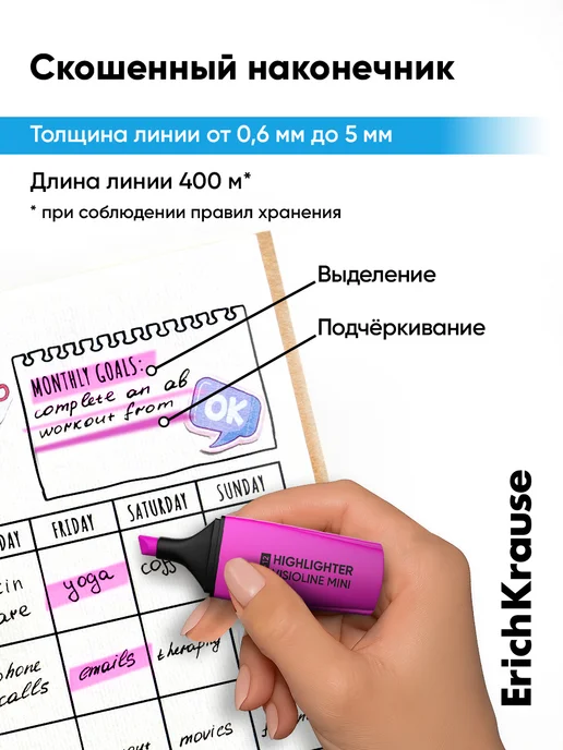 ErichKrause Маркеры текстовыделители мини набор яркие 4 штуки, синий, фото 4