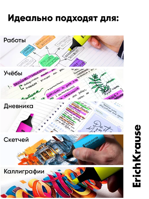 ErichKrause Маркеры текстовыделители мини набор яркие 4 штуки, синий, фото 6