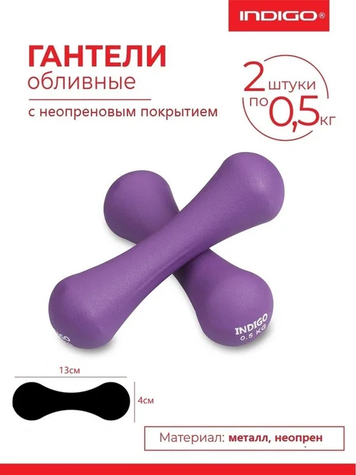 INDIGO Sport Гантели обливные с неопреновым покрытием 0,5кг*2шт, 500 г, 2 шт