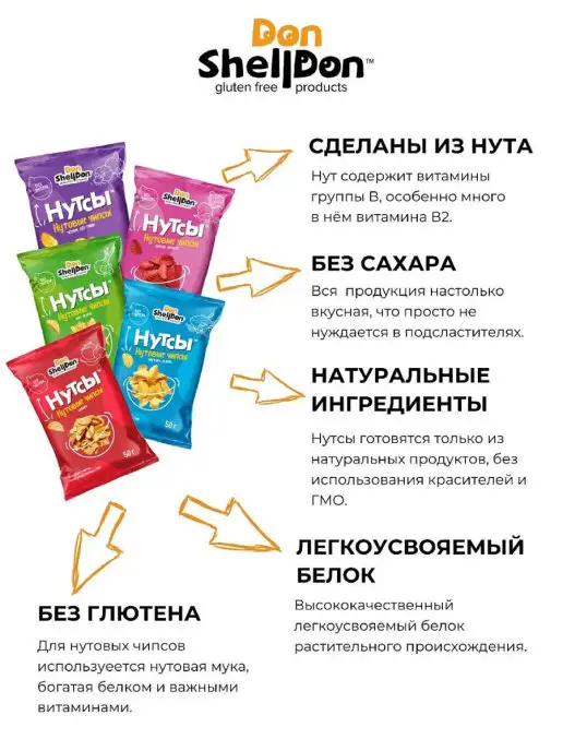 DON SHELLDON НУТСЫ Чипсы нутовые "Сметана и зелень", 50 г х 2 шт, 50 г, 2 шт, фото 4