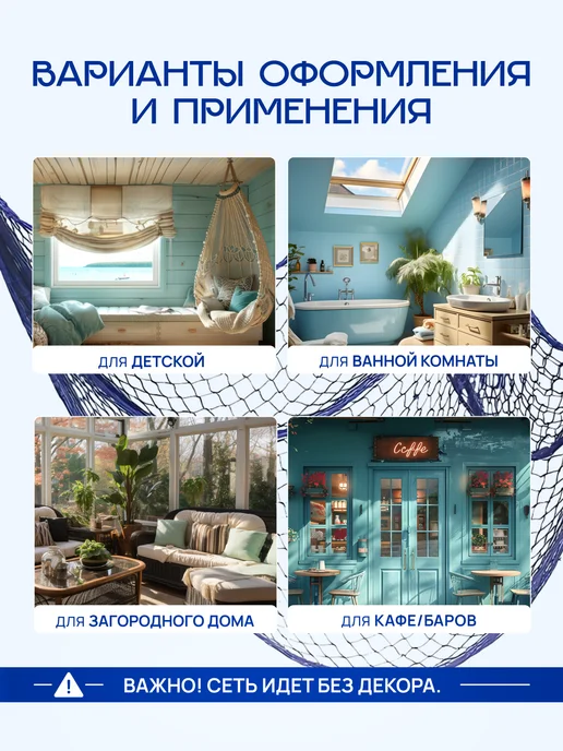 MALPACA Декор для дома и кухни на стену Сеть рыболовная, синий, фото 2