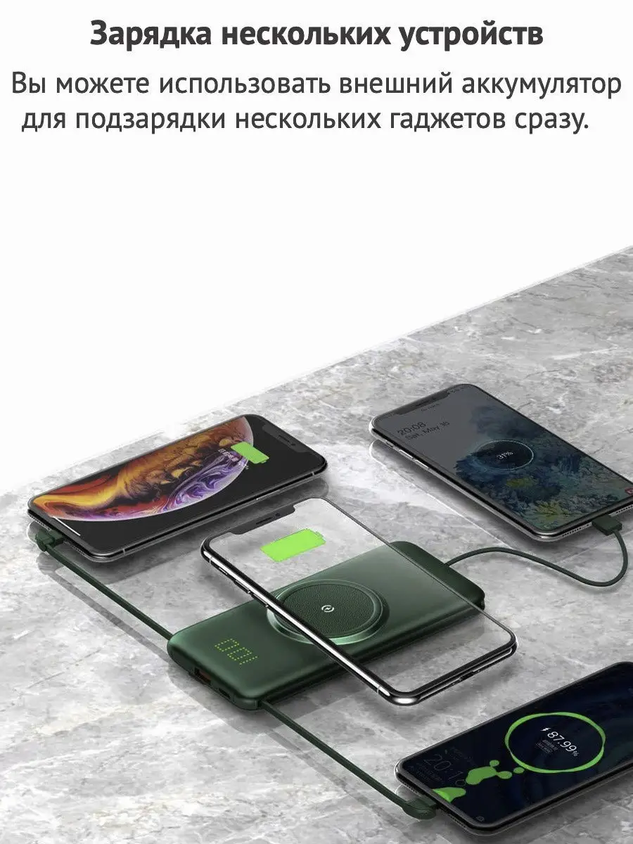 Power Bank/Внешний аккумулятор/Портативный аккумулятор для телефона/Беспроводная  зарядка 2000 мАч Smartech 14072763 купить в интернет-магазине Wildberries