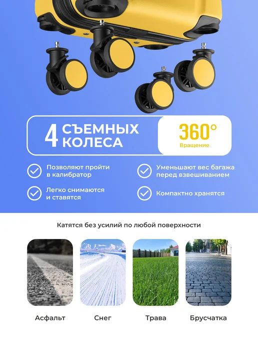 Bonle Чемодан M средний на 4 колесах с расширением, желтый, фото 3