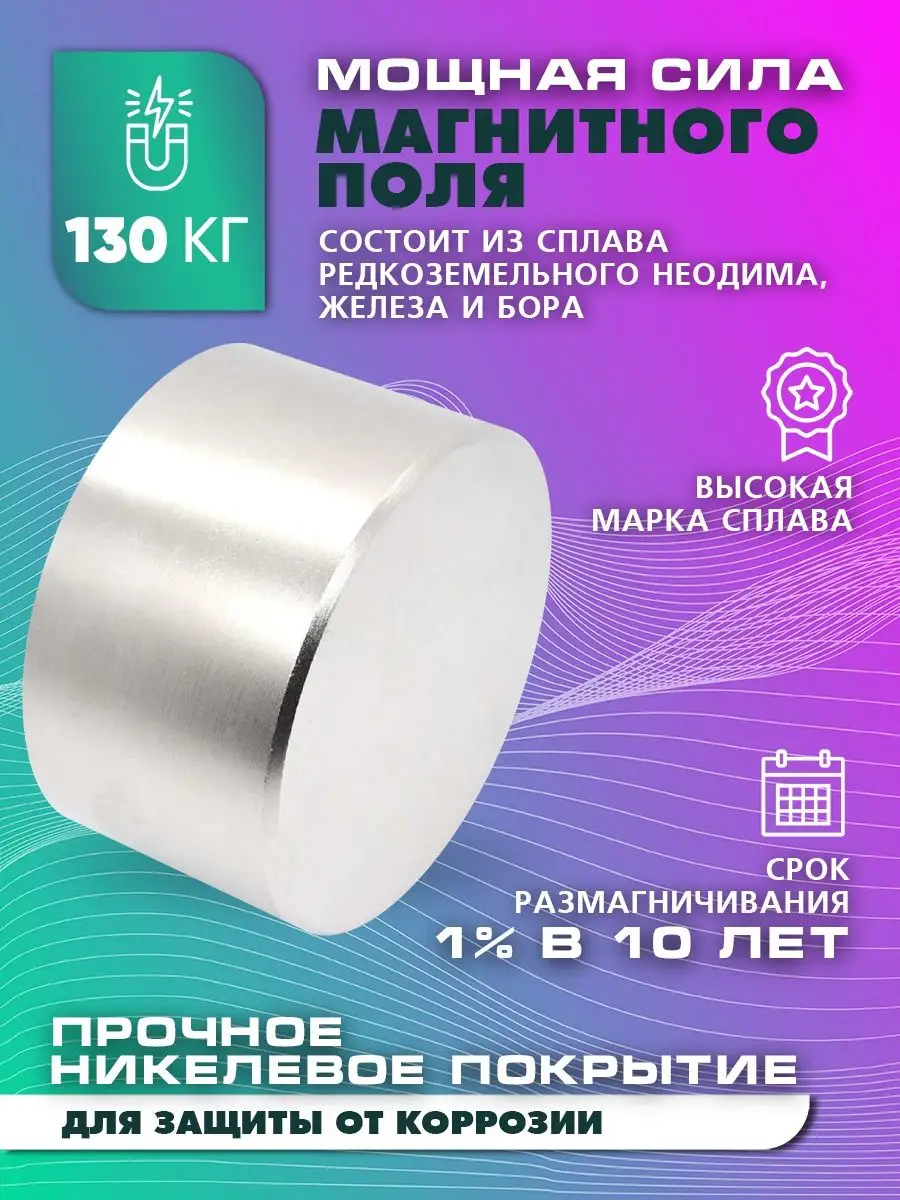 Неодимовый магнит 50х30 мм N52 бытовой, сильный Magnet LTD 14118247 купить  за 1 102 ₽ в интернет-магазине Wildberries