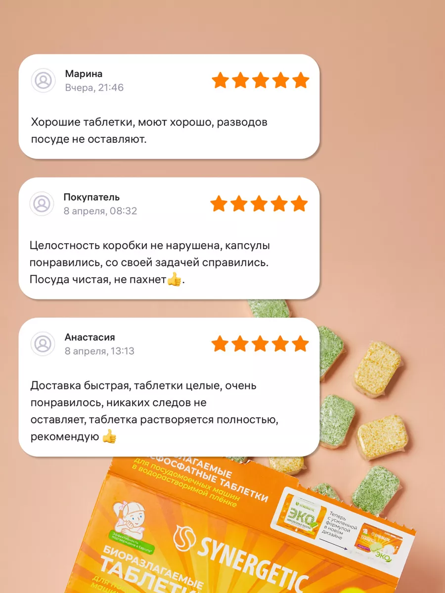 Таблетки для посудомоечной машины, 110 шт SYNERGETIC 14131502 купить за 1  213 ₽ в интернет-магазине Wildberries