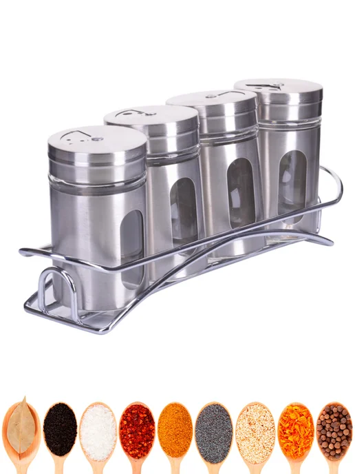 Набор для специй на стол на подставке стекло нержавейка 4 шт - фото 11
