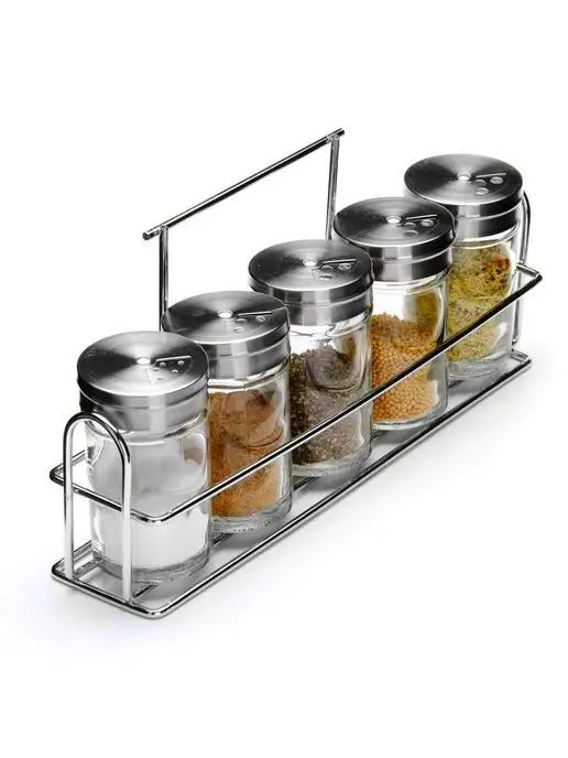 Набор для специй на стол на подставке стекло нержавейка 5 шт - фото 2