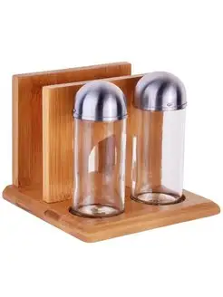 Набор для специй на деревянной подставке стекло 2 банки
