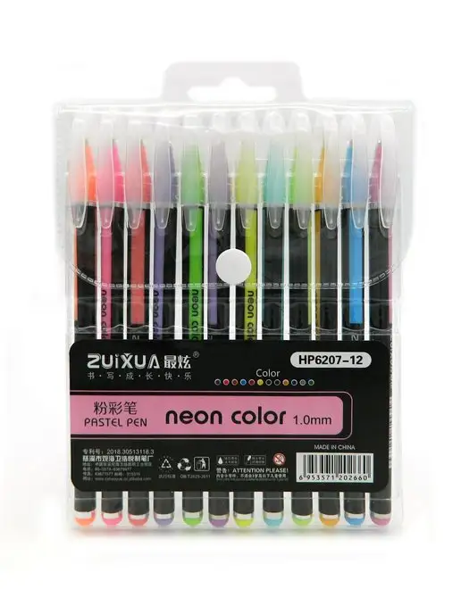 Zuixia Ручки гелевые 12 цветов "Neon Color" Пастельные 1 мм, 12 цв., фото 3