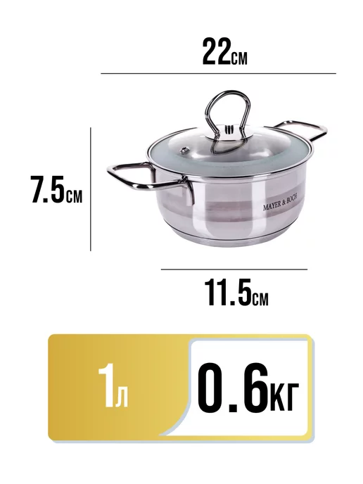 Кастрюля маленькая с крышкой нержавейка 1 л. - фото 2