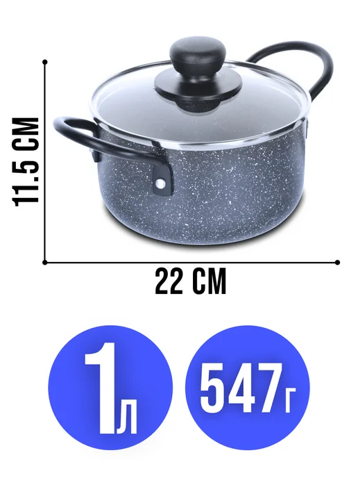 Кастрюля антипригарная с крышкой 1 л - фото 2