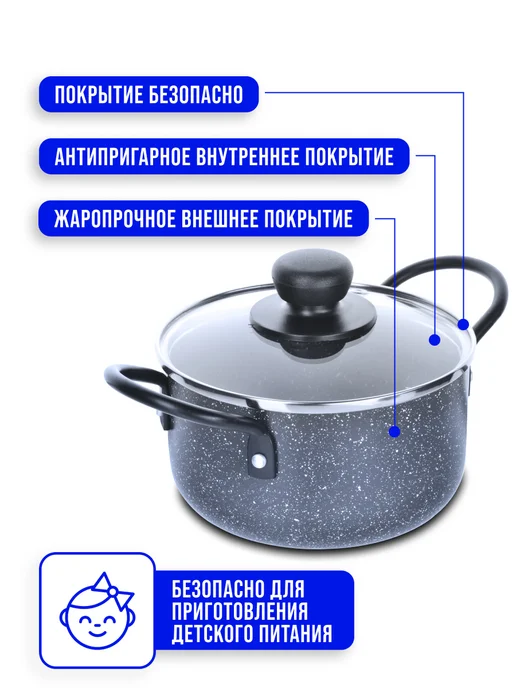 Кастрюля антипригарная с крышкой 1 л - фото 3