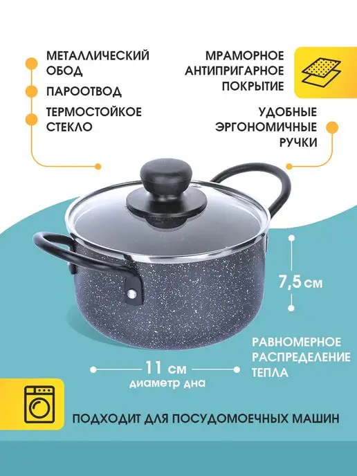 Кастрюля антипригарная с крышкой 1 л - фото 9