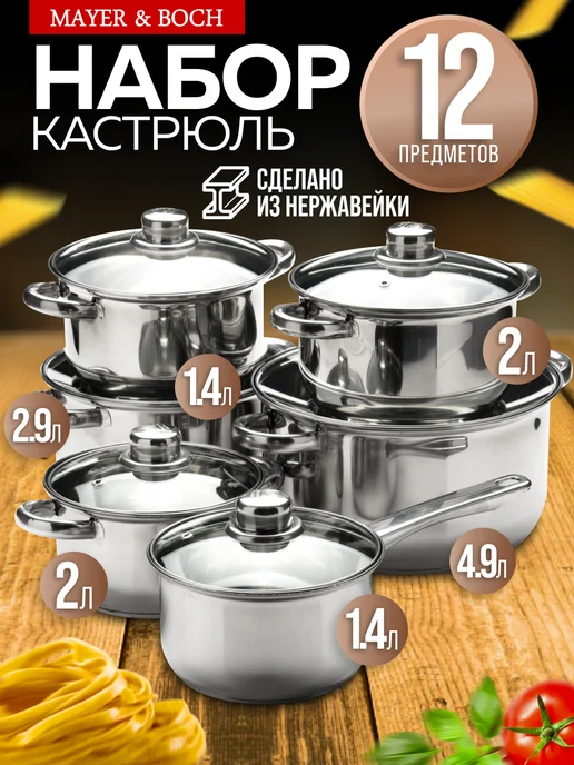 Кастрюли набор с крышкой нержавейка с толстым дном 6 шт - фото 18