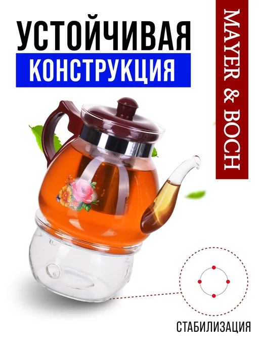 Заварочный чайник стеклянный с подогревом 1250 мл - фото 3
