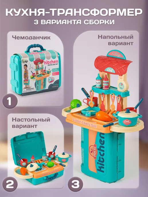 BESTLIKE Кухня детская игровая в чемодане, голубой, фото 2