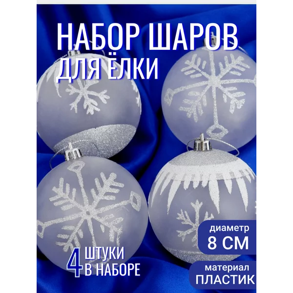 Елочные игрушки шары на елку 8 см, 4 шт
