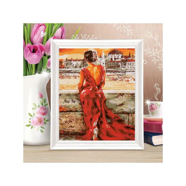 Роспись по холсту "Женщина в красном" по номерам с красками
