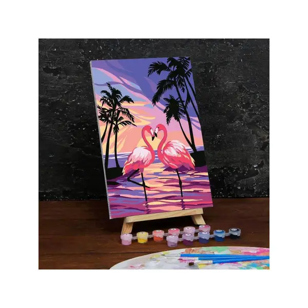 Картина по номерам на холсте с подрамником "Фламинго на закате" 20*30 см